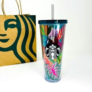 STARBUCKS Metallic Tropical Leaves Beetle Aloha Venti Tumbler